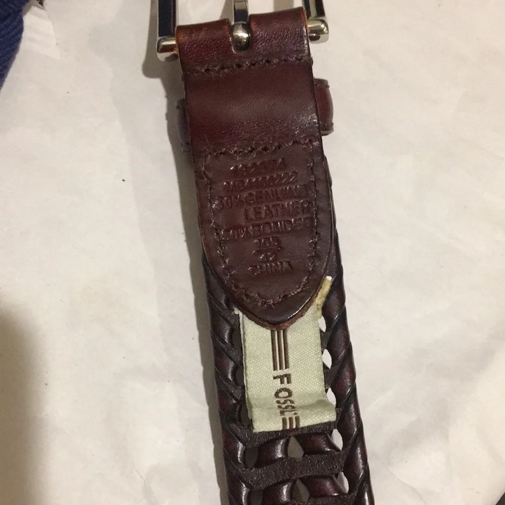 Like New! Fossil Mens Maddox Brown Leather Braided Belt size 42